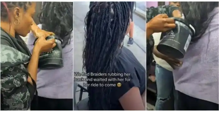 “I did not expect this” – Reactions as pregnant woman go into labor while braiding hair (Video)