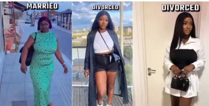 “Getting married is not Good, “Lady causes stir as she shares amazing transformation after getting divorced (Video)
